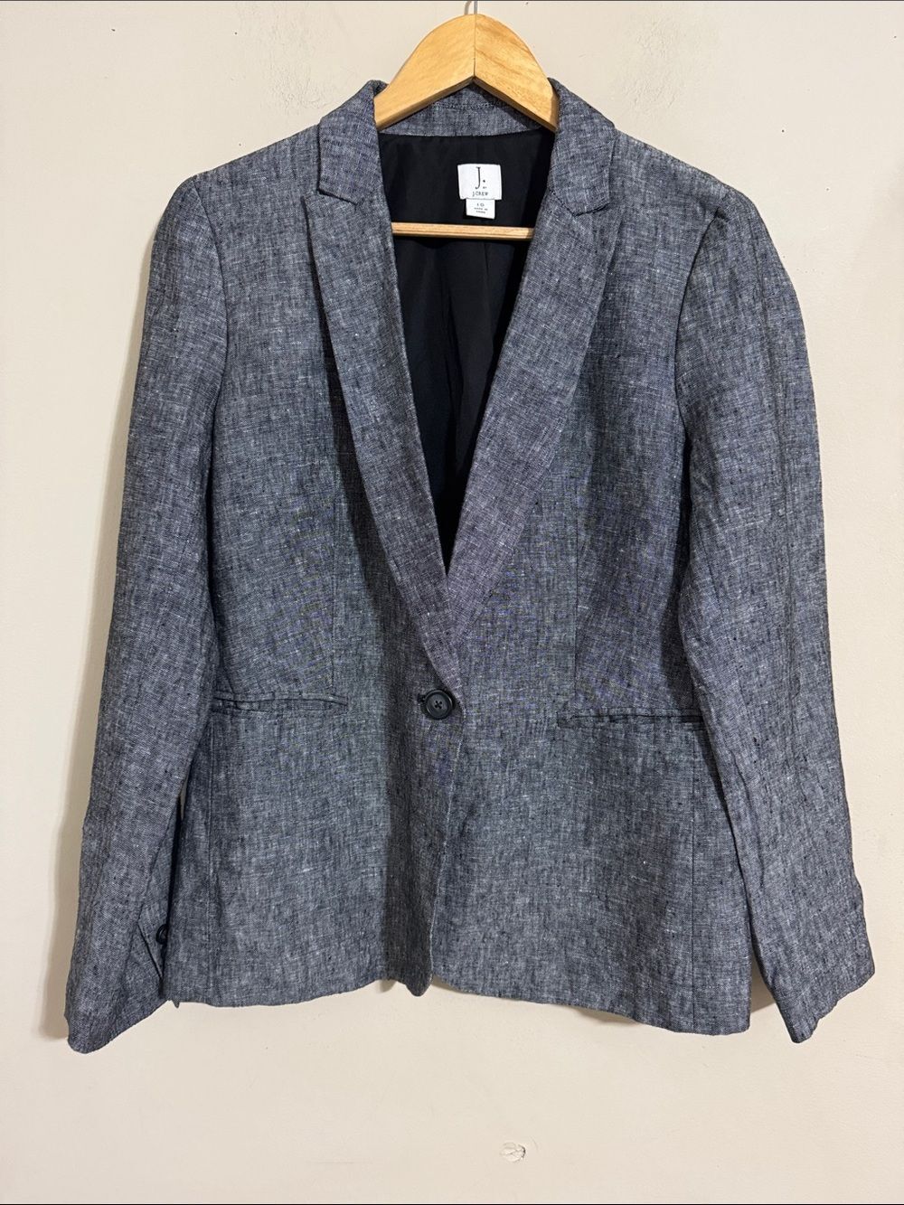 J. Crew Heather Gray Linen Single-Button Blazer Womens size 10 Career Minimalist